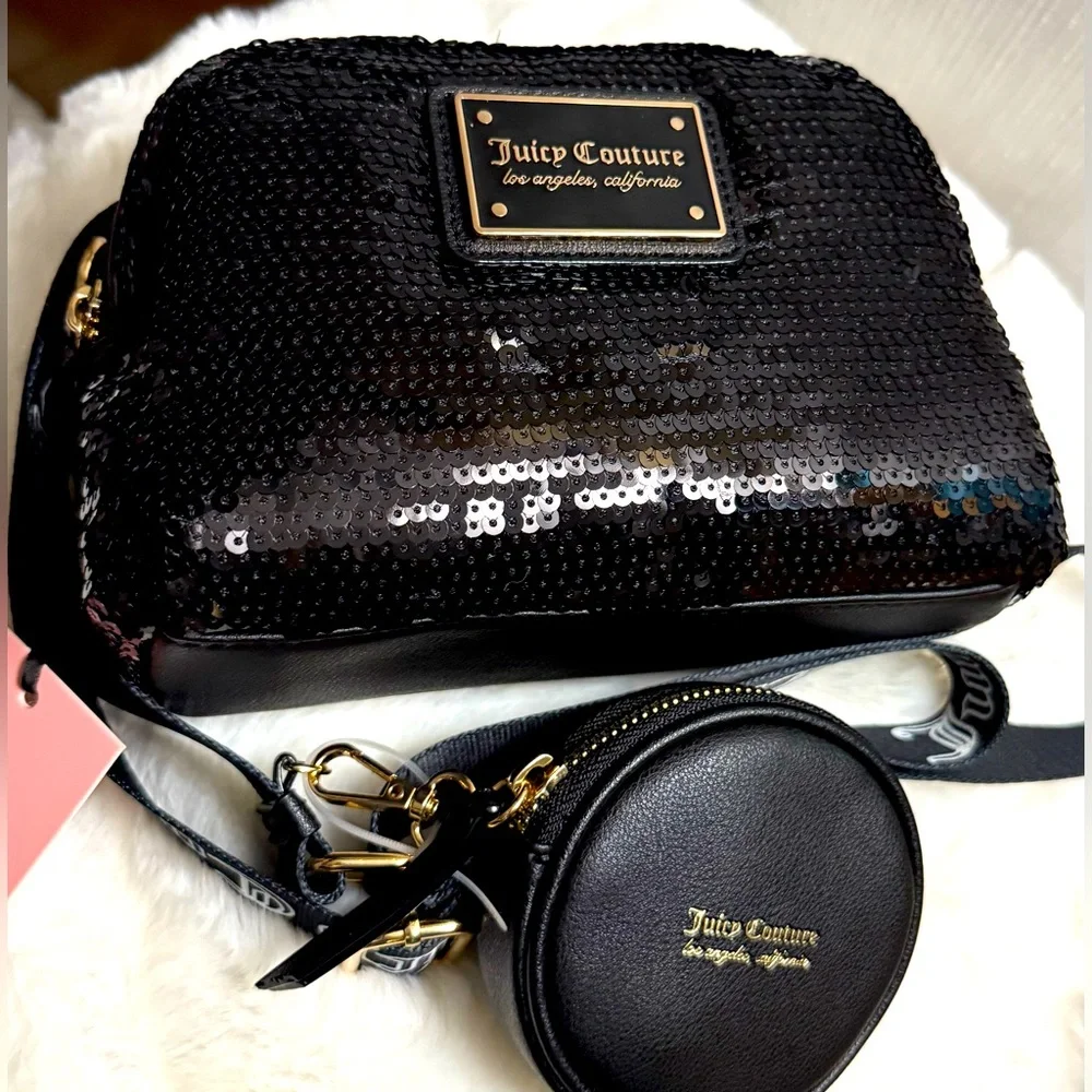 NEW Juicy Couture Black Sequin Puffy Crossbody Bag